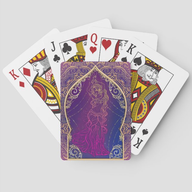 Purple & Gold Moroccan Arabian Belly Dancing Glam Playing Cards (Back)