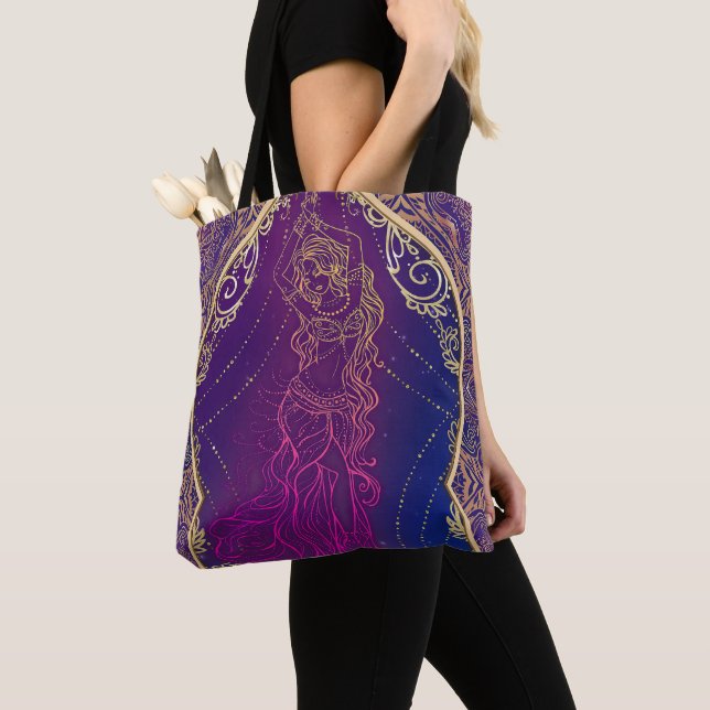 Purple & Gold Moroccan Arabian Belly Dancing Glam Tote Bag (Close Up)