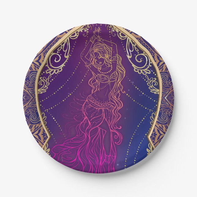 Purple & Gold Moroccan Arabian Belly Dancing Party Paper Plate (Front)