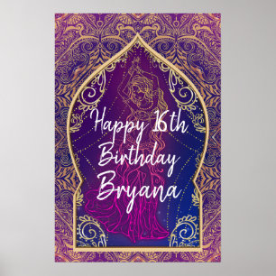 Purple & Gold Moroccan Belly Dancing Party Banner Poster