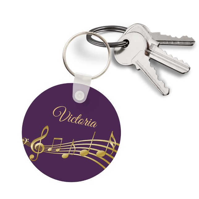 Purple gold music notes monogram name key ring (Creator Uploaded)