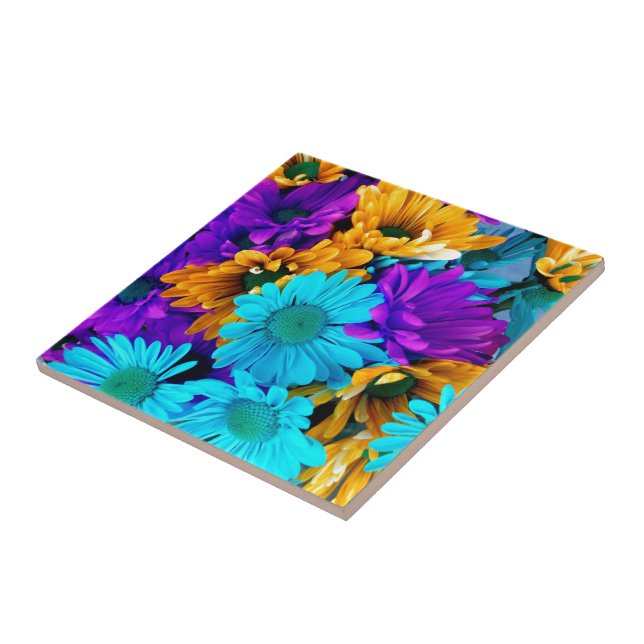 Purple Gold N Turquoise Daisies Tile (Side)