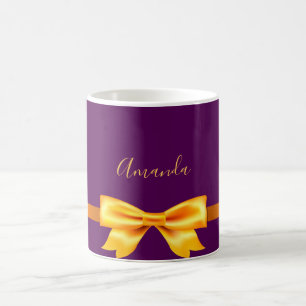 Purple gold name elegant bow coffee mug