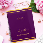 Purple gold name minimalist 2025 planner<br><div class="desc">A stylish girly and feminine dark purple coloured background with a faux gold frame. Personalise and add a year, name, and title. A planner for organising business clients, to do lists, or your daily life. The name is written with a large trendy hand lettered script with swashes. To keep the...</div>