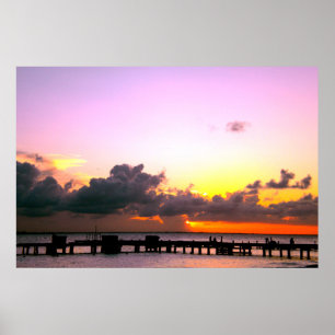 purple gold orange stunning beach sunset poster