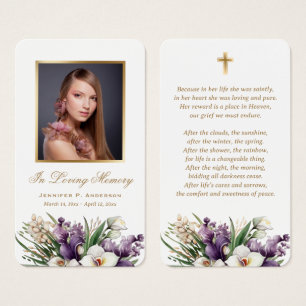 Purple Gold Orchid Funeral Memorial Prayer Cards