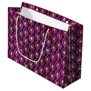 Purple & Gold Ornamental Sparkle Pattern Large Gift Bag