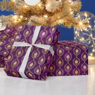 Purple & Gold Ornamental Sparkle Pattern Wrapping Paper