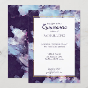 Purple & Gold Painted Abstract Quinceanera Invitation