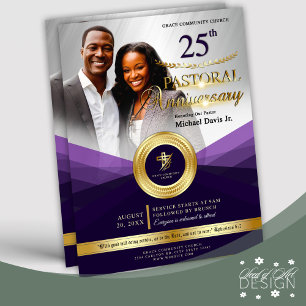 Purple & Gold Pastoral Anniversary Church Event Flyer