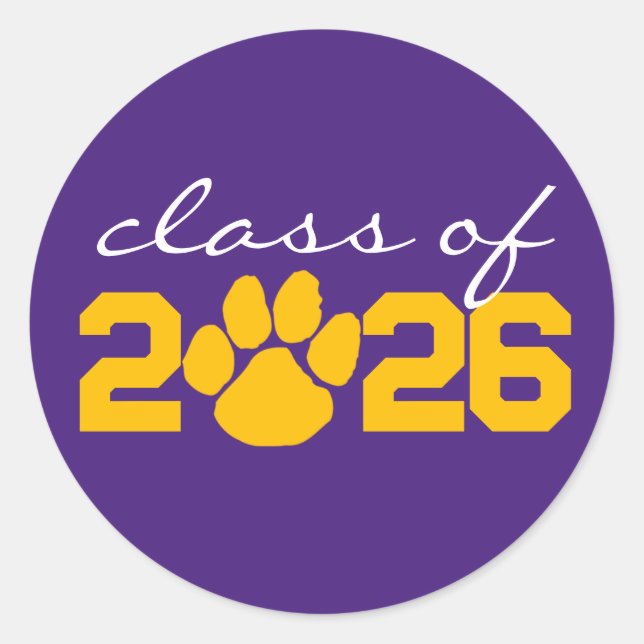 Purple & Gold Paw Print Graduation Stickers (Front)