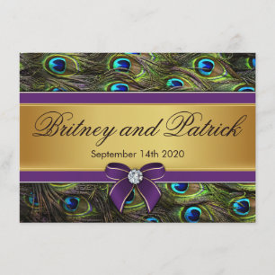 Purple & Gold Peacock Feather Wedding Invitations