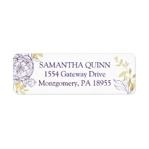 Purple & Gold Peony Floral Return Address Return Address Label