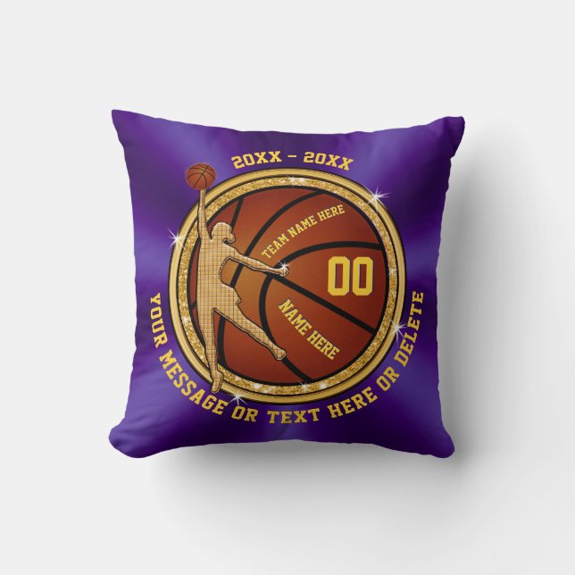 Purple Gold Personalised Basketball Gifts for Girl Cushion (Front)