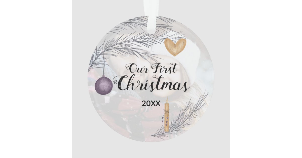 Purple &amp; Gold Personalised First #Christmas PHOTO Ornament | Zazzle.com.au