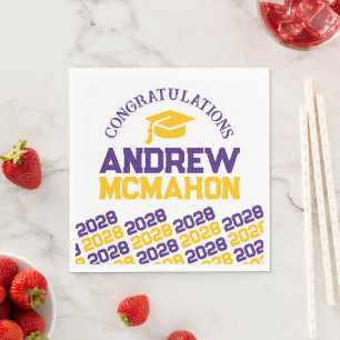 Purple & Gold Personalised Graduation Party Paper Napkin