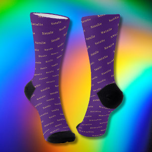 Purple Gold Personalised Name Socks Custom Text