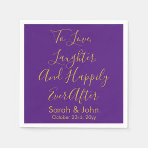 Purple Gold Personalized Script Wedding Reception Napkin