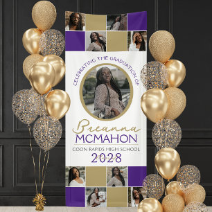 Purple & Gold Photo Collage Graduation Vinyl Banner