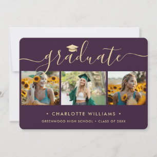 Purple Gold Photo Collage Modern Graduation Announcement
