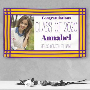 Purple Gold Photo Geometric Graduation Party Banner