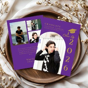 Purple & Gold Photo Graduation announcement