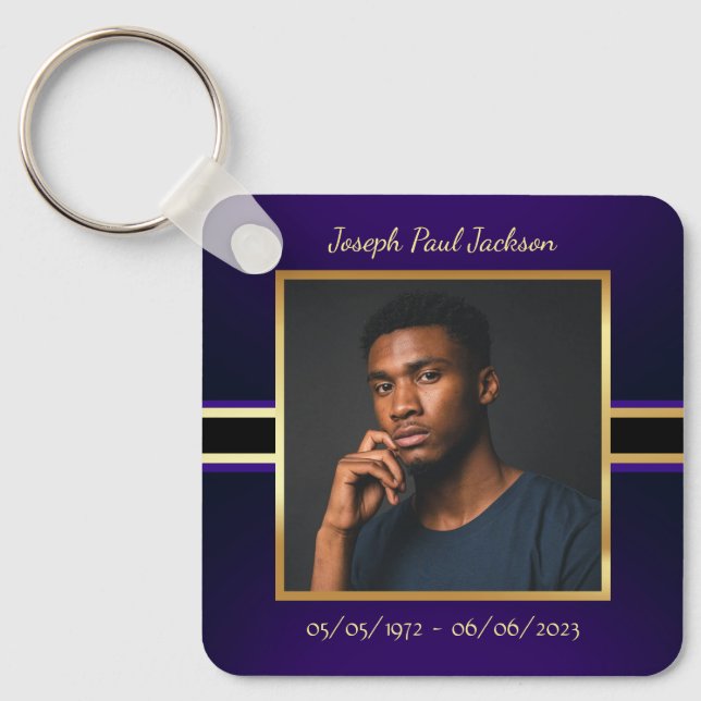 Purple Gold Photo Memorial Key Ring (Front)
