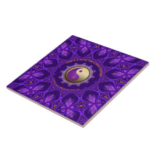 Purple Gold Pink Energy Healing Mandala Ceramic Tile