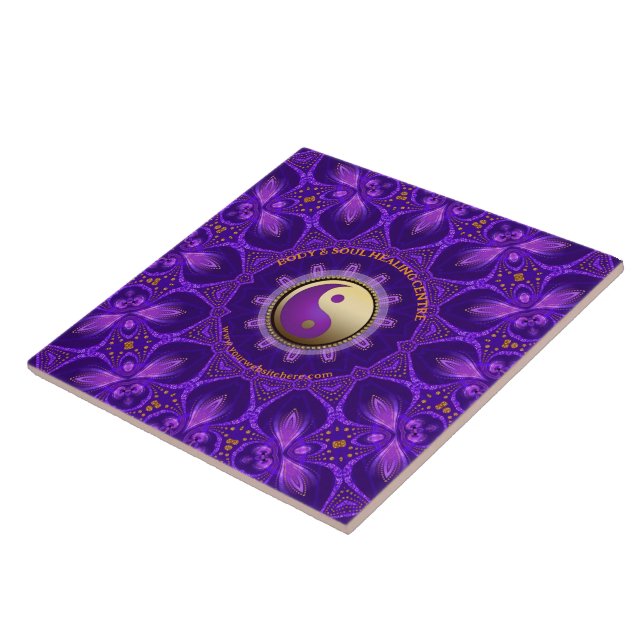 Purple Gold Pink Energy Healing Mandala Ceramic Tile (Side)