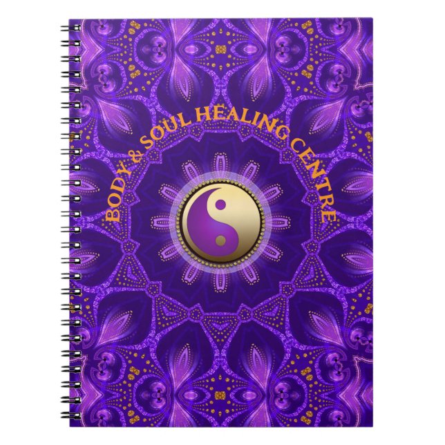 Purple Gold Pink Energy Healing Mandala Notebook (Front)