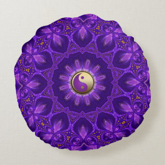 Purple Gold Pink Energy Healing Mandala Round Cushion