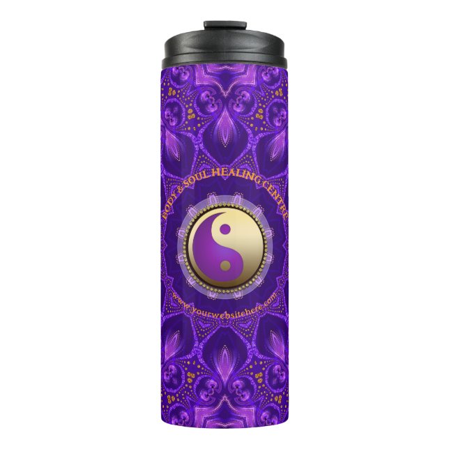 Purple Gold Pink Energy Healing Mandala Thermal Tumbler (Front)