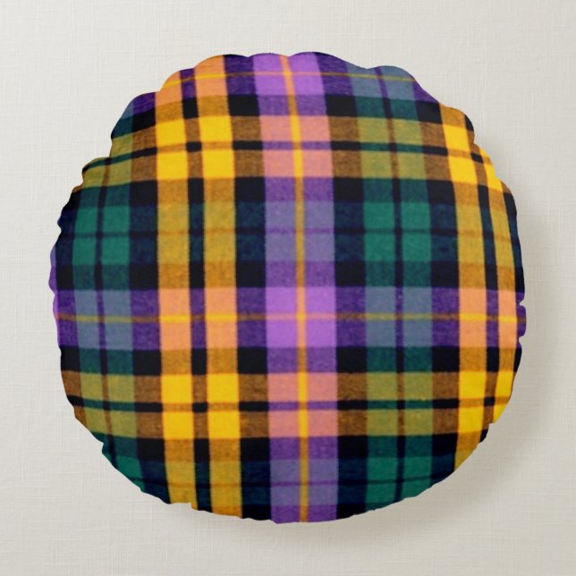 Purple Gold Plaid Round Cushion (Front)