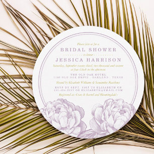 Purple & Gold Pretty Peony Floral Bridal Shower Invitation