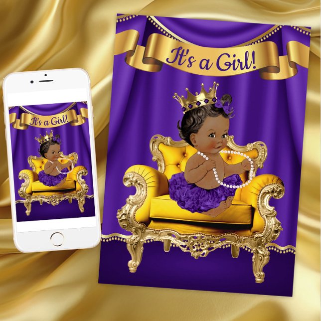 Purple Gold Princess Baby Shower Invitations (Purple and gold princess baby shower invitation. Digital download and printed invitations available.)