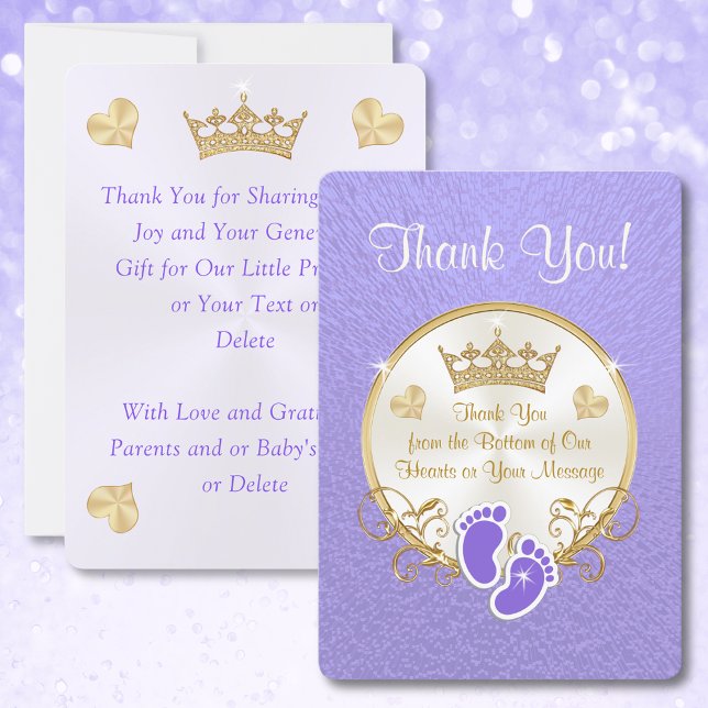 Purple Gold Princess Baby Shower Thank You Cards (Creator Uploaded)
