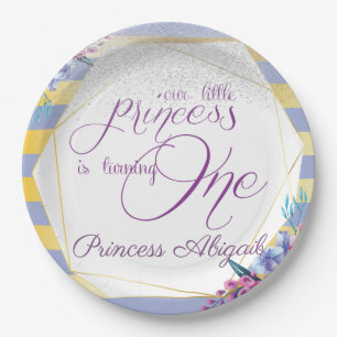 Purple Gold Princess Birthday Paper Plate
