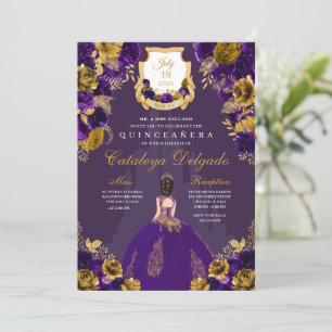 Purple & Gold Princess Castle Quinceañera Invitation