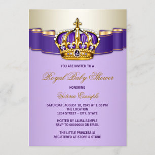 Purple Gold Princess Crown Baby Shower Invitation