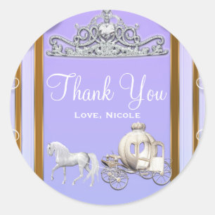 Purple Gold Princess Crown Carriage Sweet 16 Party Classic Round Sticker