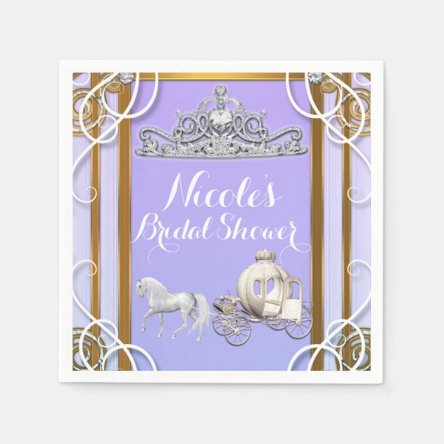 Purple Gold Princess Crown Carriage Sweet 16 Party Napkin (Front)
