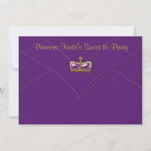 Purple Gold Princess Crown Sweet 16 Party Invitation