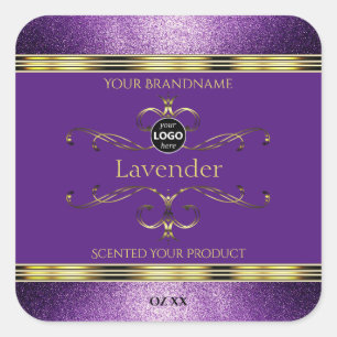 Purple Gold Product Labels Glitter Border Add Logo