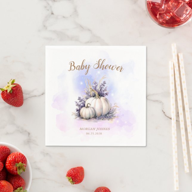 Purple Gold Pumpkin Autumn Baby Shower Napkin (Insitu)