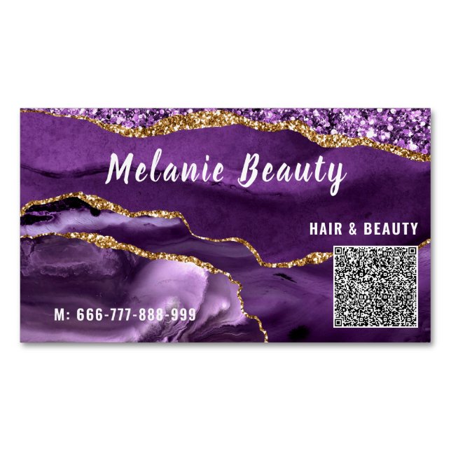 Purple Gold QR Code Magnetic Business Card Example (Front)