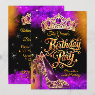 Purple Gold Queen Princess Birthday Party Shoe Invitation
