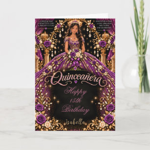Purple Gold Quinceañera Celebration Card