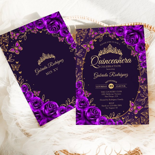 Purple Gold Quinceanera Invitation (Creator Uploaded)
