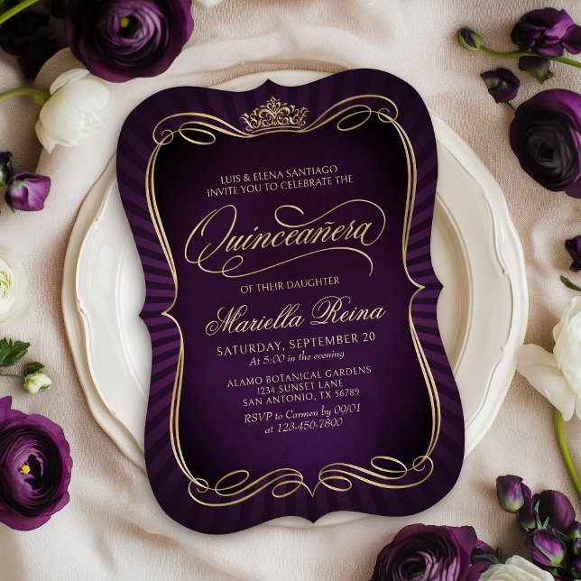 Purple Gold Quinceañera Invitation (Creator Uploaded)