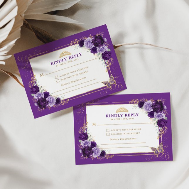 Purple Gold Quinceanera Mis Quince 15 Anos RSVP Enclosure Card (Creator Uploaded)